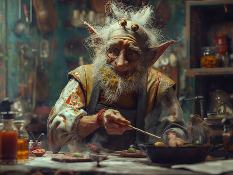 Elven Chef Cooking. Generative AI Illustration. - Powered by Adobe