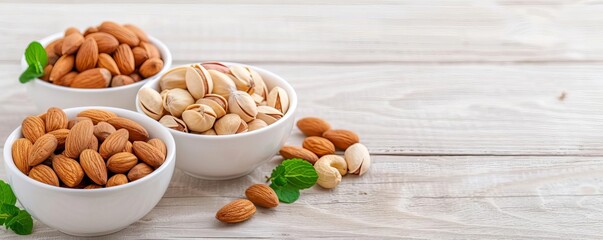 Fototapeta premium Healthy fats from nuts in diet C, natural ingredients, nutritious plan