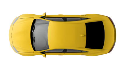 PNG yellow sedan car aerial view, transparent background