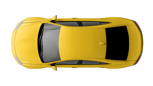 PNG yellow sedan car aerial view, transparent background
