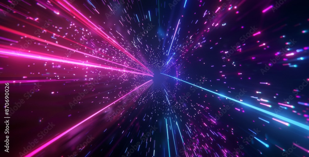 Poster 3d render of futuristic abstract background motion glow neon in cyberspace