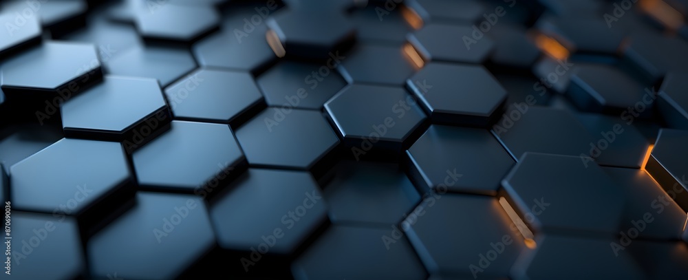 Poster 3d render of dark blue abstract background with hexagon pattern,