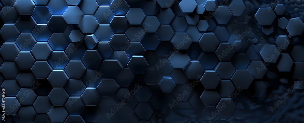 Aufkleber 3d render of dark blue abstract background with hexagon pattern,