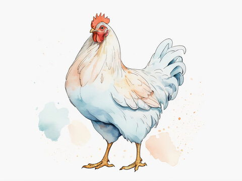 AI generative. Illustration of doodle  a chicken with line art of pastel watercolor on white background. 4