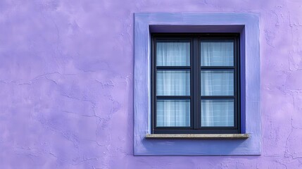 Fototapeta premium A sleek, black window frame contrasts strikingly with a soft lavender-colored wall, offering a modern and elegant aesthetic.