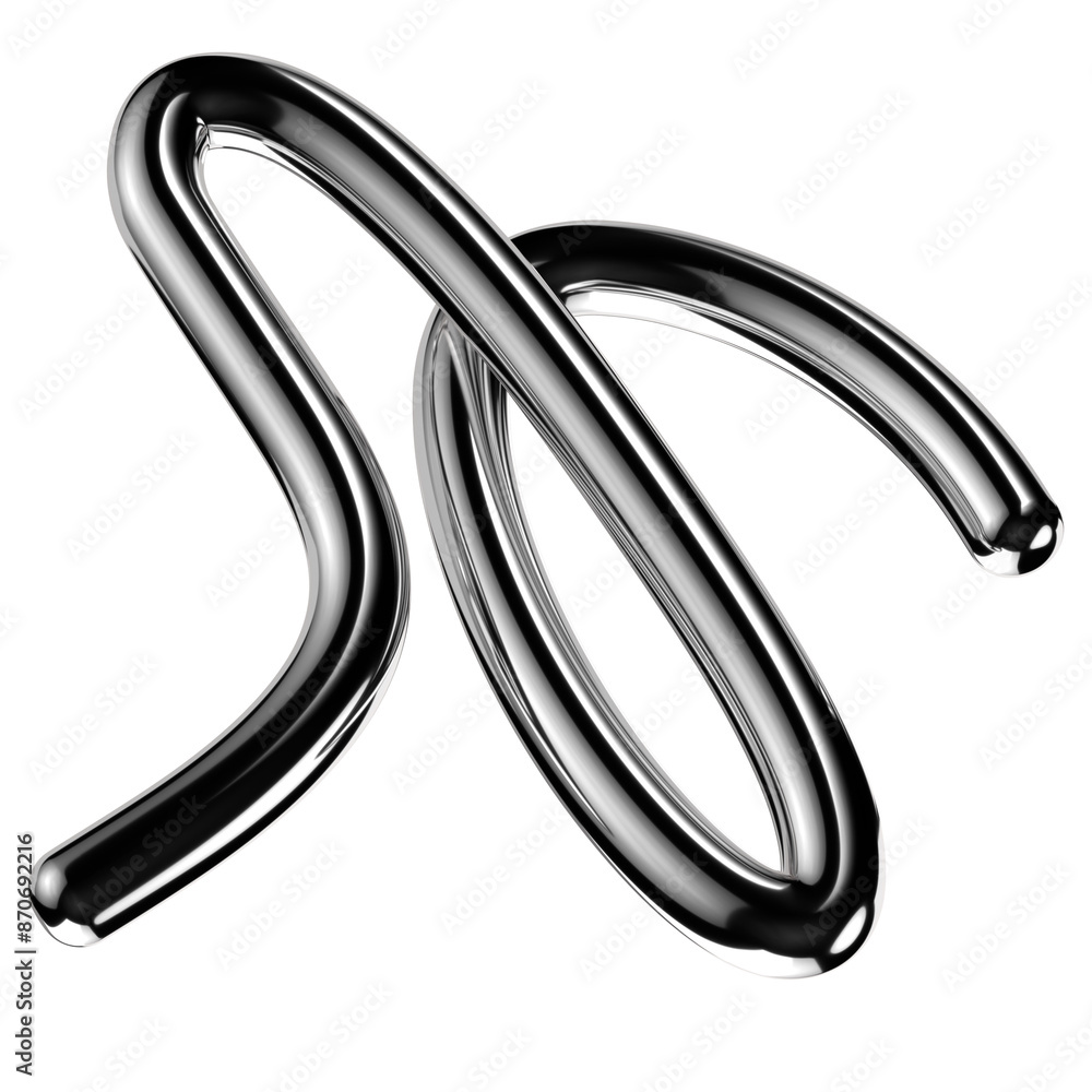 Poster metallic squiggle shape isolated. futuristic wriggling metal line design element, abstract silver ob
