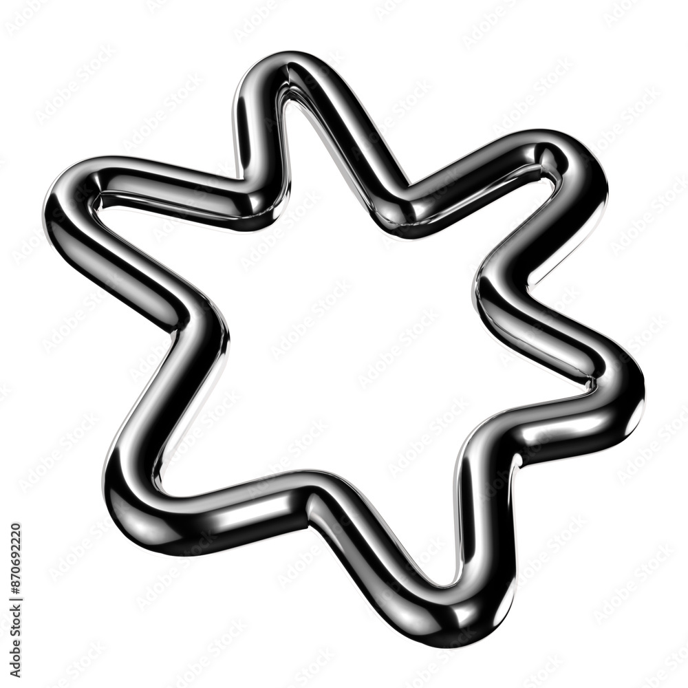 Poster futuristic chrome metal wavy frame isolated. abstract metallic squiggle shape 3d rendering, y2k silv