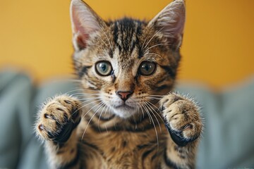 Close Up of a Tabby Kitten Playing With Paws
