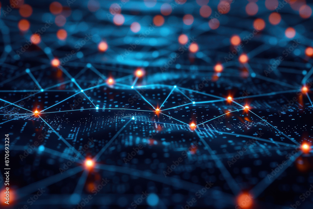 Aufkleber abstract futuristic technology network. glowing nodes and connections illustrate digital data exchan