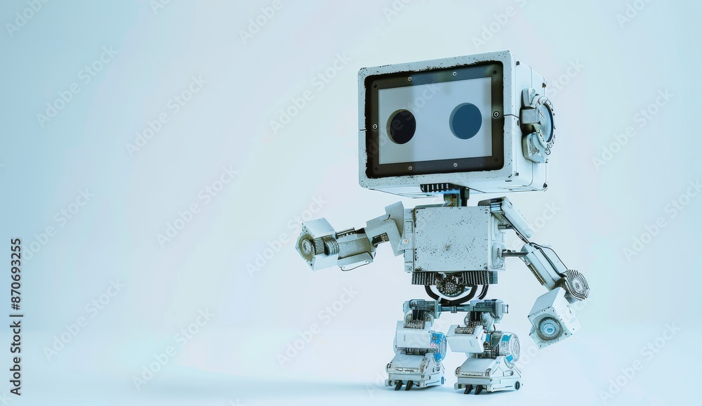 Aufkleber a red face robot toy with an empty blue screen that can be customized with your own graphics on a wh