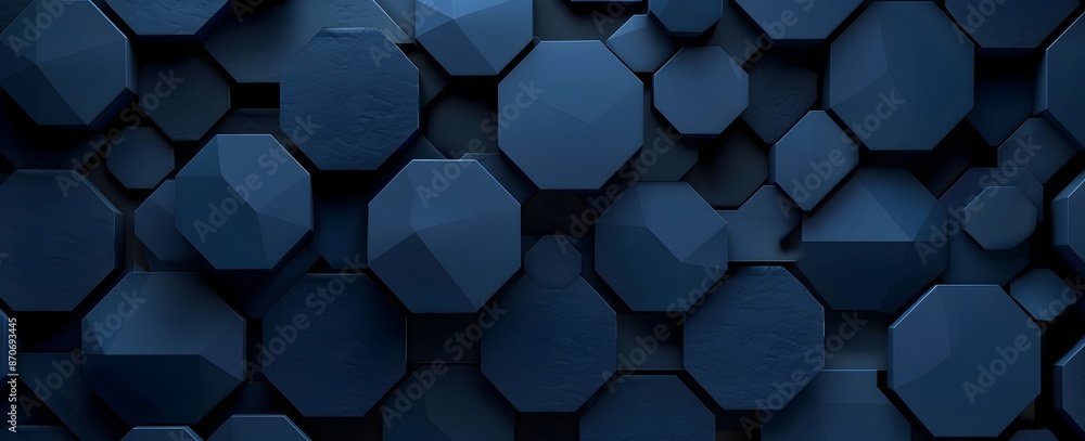 Poster 3d render of dark blue background with hexagon pattern -