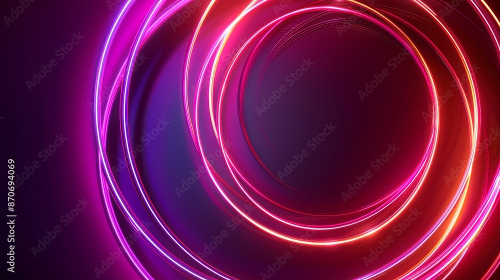 Poster an abstract background with shining neon light strokes following a circular ring motion path in 4k