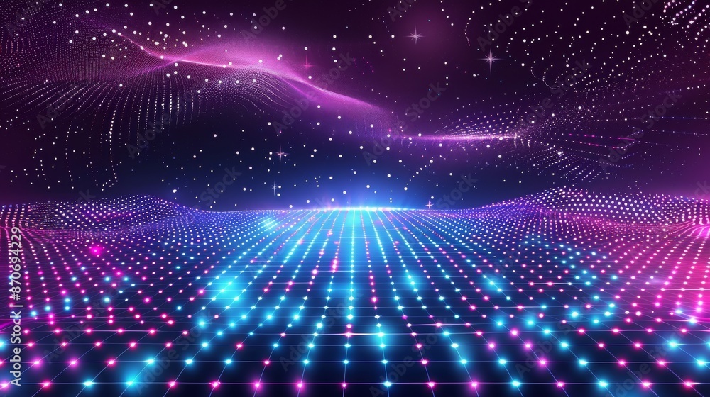 Poster retro cyberpunk style 80s sci-fi background with laser grid landscape in an 80s style. 3d illustrati