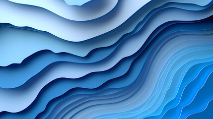 Obraz premium Abstract blue paper art illustration with layered wavy patterns resembling a topographic map or water ripples.