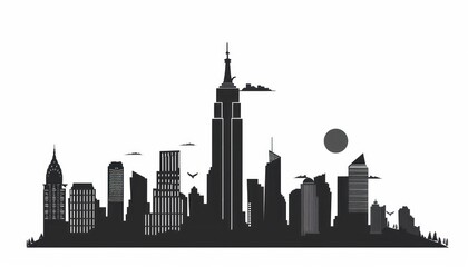 Naklejka premium Urban skyline with tall buildings and towers against a gradient sky in vector format