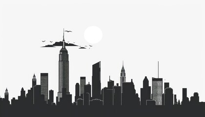 Fototapeta premium Urban skyline with tall buildings and towers against a gradient sky in vector format