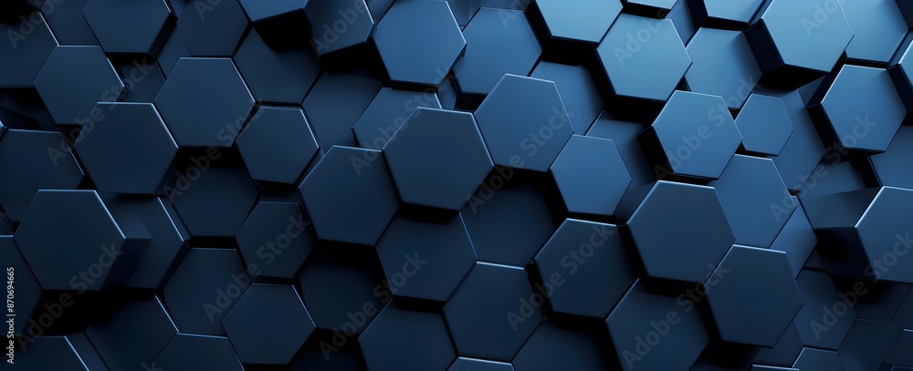 Poster 3d render of dark blue background with hexagon pattern -