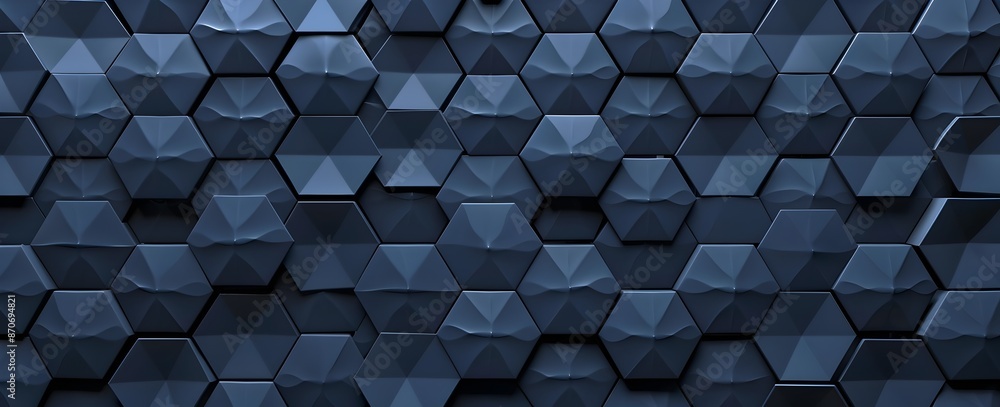 Poster 3d render of dark blue background with hexagon pattern -