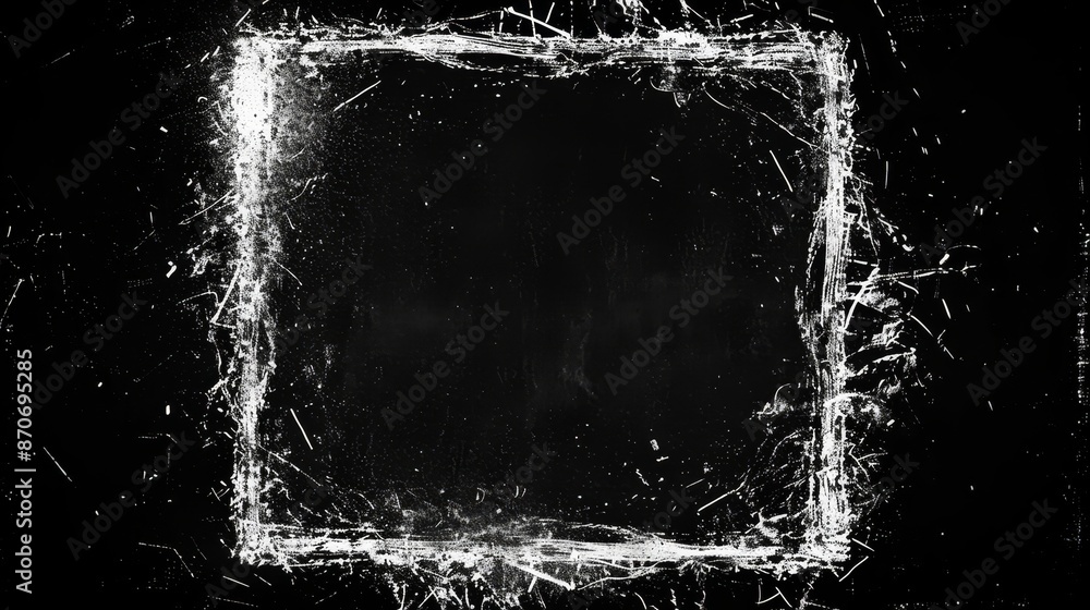 Poster stock clip in 4k with alpha channel of square retro frame with white scratches on a black screen. th