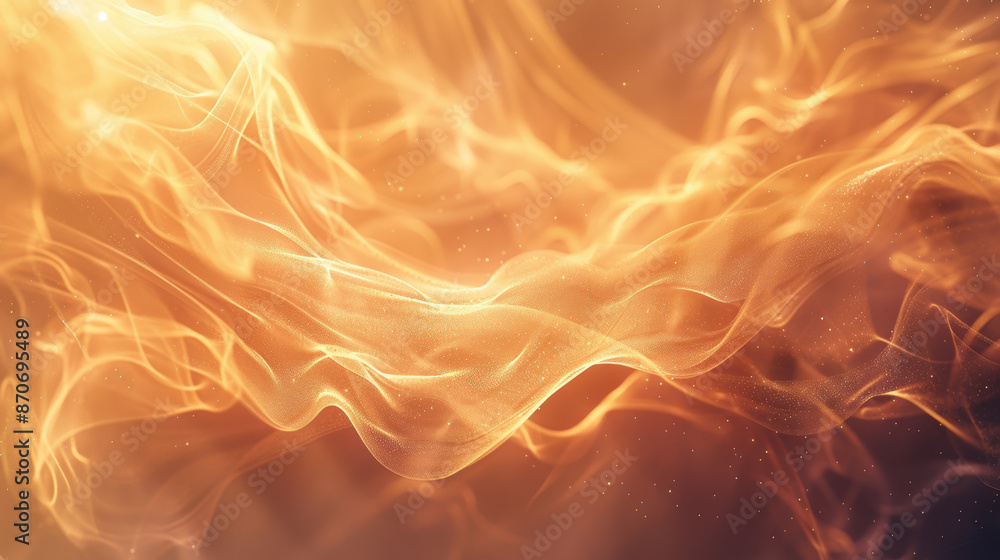Poster abstract image of golden, flowing smoke-like patterns on a dark background, creating a vibrant and d