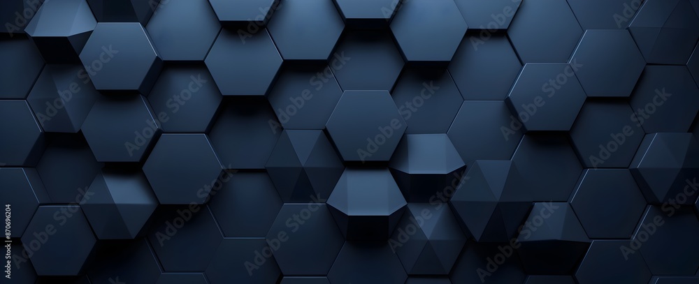 Poster 3d render of dark blue background with hexagon pattern -