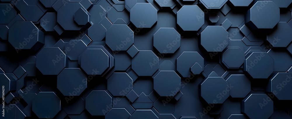 Wall mural 3d render of dark blue background with hexagon pattern -