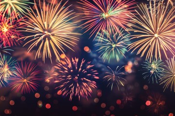 Naklejka premium Spectacular Fireworks Display. Colorful Explosion of Light Against a Dark Night Sky