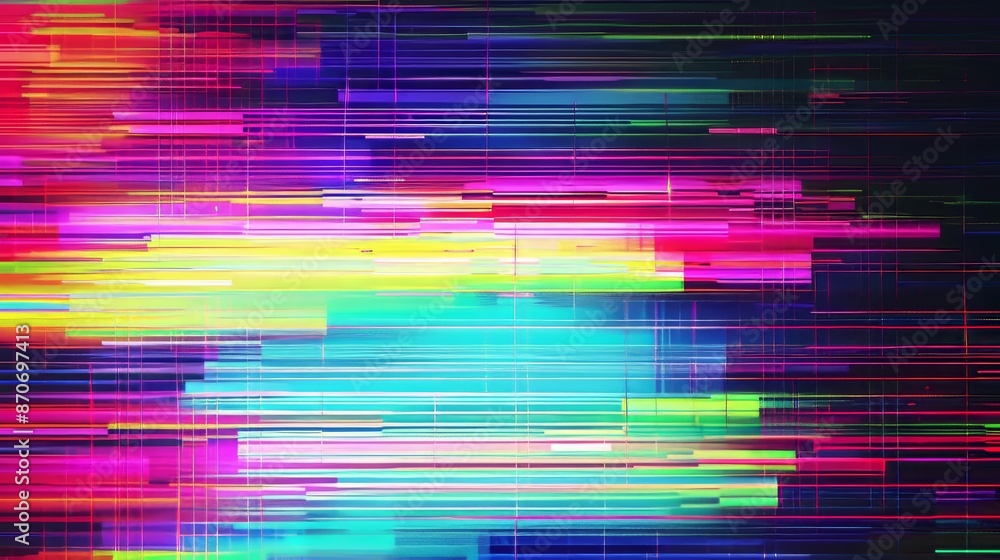 Poster a static pixel noise background static television vfx effect. a flashing glitch, a colour striped tr