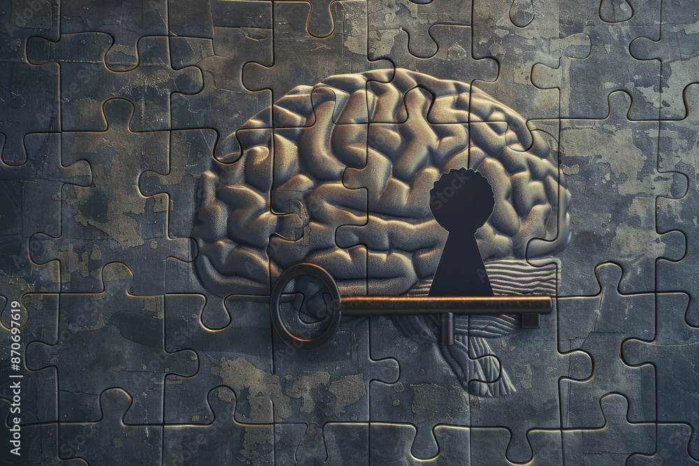 Aufkleber a puzzle piece of a brain with a keyhole in it. concept of unlocking the potential of the brain and 
