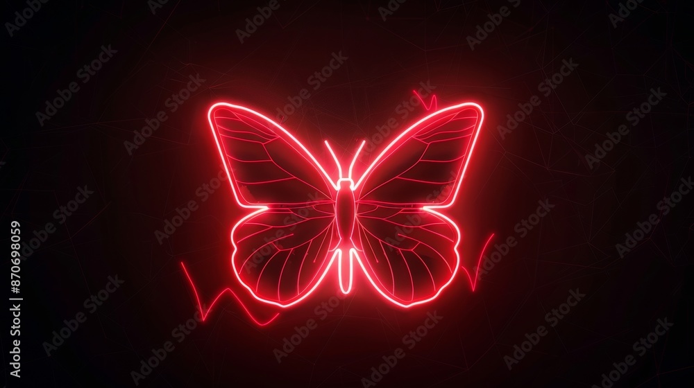 Poster action element neon fx animation with glowing red line effect element in butterfly shape