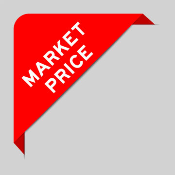 Red color of corner label banner with word market price on gray background