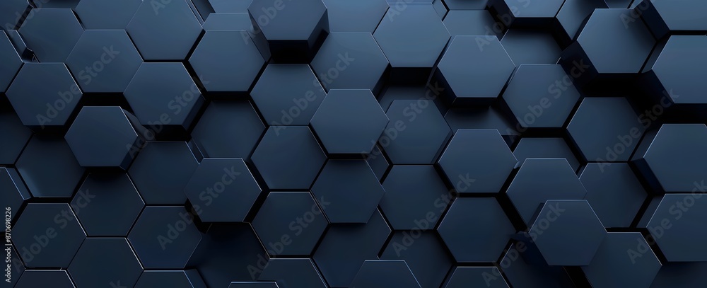 Poster 3d render of dark blue background with hexagon pattern -