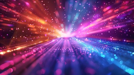 Obraz premium Abstract futuristic background with colorful glowing lights and rays of light, speed motion blur in dark space. Vector illustration design for web banner poster cover presentation or greeting card.