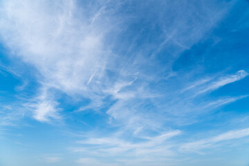 Clear blue color sky with white cloud background
