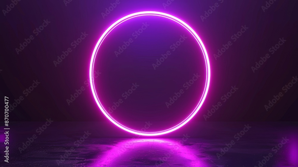 Poster rotation of neon circles on dark background with shining effects. video animation empty purple glowi