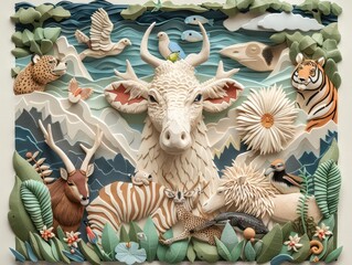 Fototapeta premium Clay Art Depiction of Biodiversity in a National Park Emphasizing Conservation Importance, Generative AI