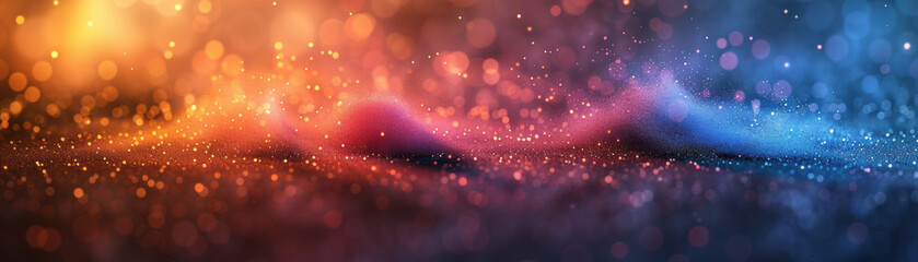 Vibrant abstract background with colorful bokeh lights and waves of purple, orange, and blue hues, creating a mesmerizing and dynamic visual effect.