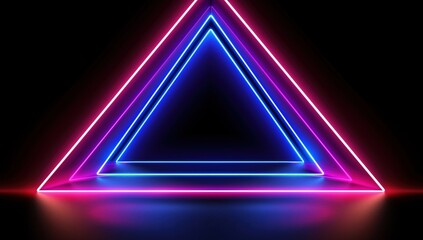 Neon Glowing Triangles in Blue and Purple on Black Background