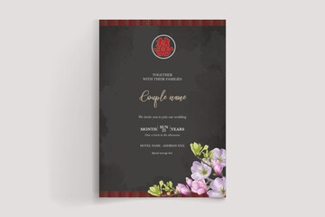 WEDDING INVITATION FRAME WITH FLOWER DECORATIONS WITH FRESH LEAVES