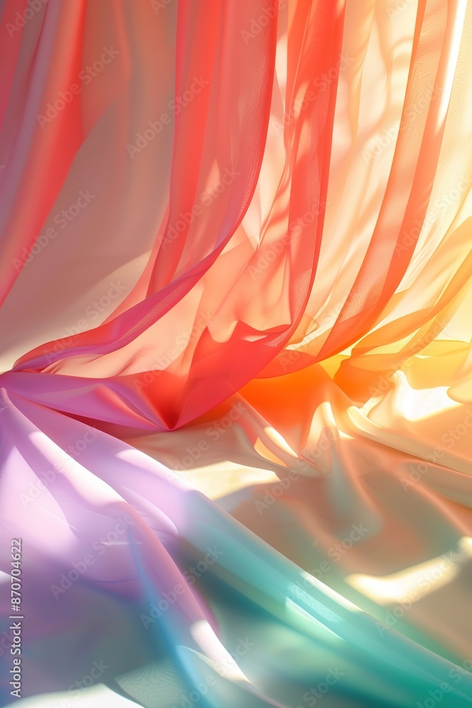 Poster flowing colorful fabric waves creating smooth lines and gradient