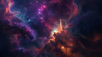 A serene depiction of a galaxy with vibrant nebulae and a starlit sky