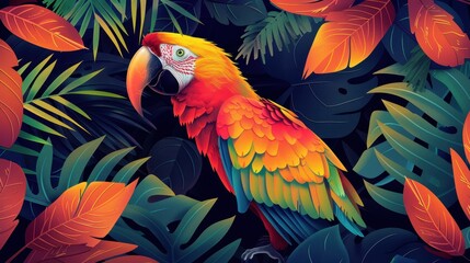 Obraz premium Colorful Macaw in Tropical Foliage