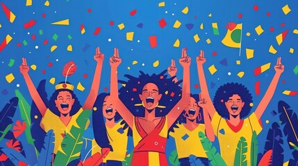 Obraz premium Cheerful Celebration with Confetti and Flag