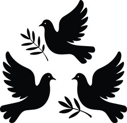 Obraz premium three-doves-of-peace-icons-in-vector-flying-pigeon
