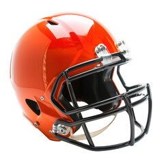Fototapeta premium High-resolution image of an orange football helmet, perfect for sports-related projects, promoting safety gear, or athletic-related designs.