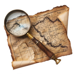 Obraz premium Vintage map with magnifying glass. Perfect for exploration, adventure, or historical themes. High resolution stock photo for various uses.