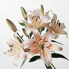 Pink and White Lily Bouquet with Green Leaves