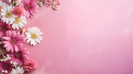 A pink background with a bunch of flowers on it