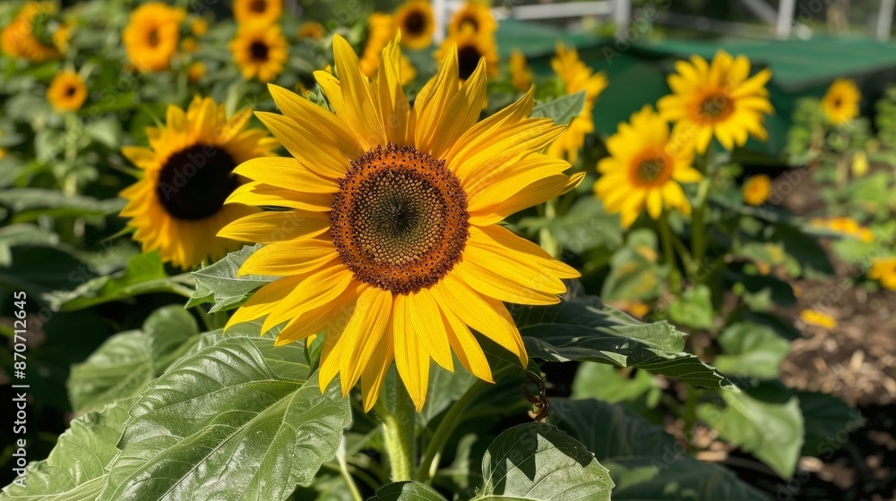 Poster Sunflowers turn their faces towards the sun, basking in its nurturing glow.