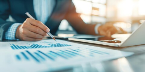 Fototapeta premium Accountant in a logistics company, managing transportation costs and financial logistics, representing supply chain finance